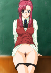 Rating: e Score: 15 Tags: black_panties breasts classroom female glasses highres joy_division kazami_mizuho long_hair onegai_teacher panties panty_pull pink_hair pubic_hair purple_eyes solo teacher thighhighs underwear