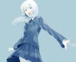 Rating: s Tags: Female, Long Hair, Uniform, White Hair, Blue Background, Solo, School Uniform, Simple Background, Ura, Jormungand, Koko Hekmatyar