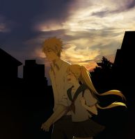 Rating: s Tags: Female, Male, Fanart, Sunset, Twin Tails, Short Hair, Skirt, White Hair, Happy, NARUTO, Blonde Hair, Holding Hands, Uzumaki Naruto, Bag, Gender Bending, Hatake Kakashi, Open Mouth, Pixiv, Spiky Hair, Naruko, Duo, Walking, White Shirt, Rolled Up Sleeves, Fanart From Pixiv, Asaikaku