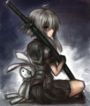 Rating: s Tags: Female, Long Hair, Red Eyes, Short Hair, Skirt, Blonde Hair, Eyes Closed, Sword, Albino, Stuffed Toy, Kotoba Noriaki, Original, Scar, Pixiv, Hinomaru (Kotoba)