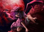 Rating: s Tags: Female, Wings, Blue Hair, Red Eyes, Moon, Short Hair, Hat, Touhou, Angry, Remilia Scarlet, Bat Wings, Red Moon, Open Mouth, ZUN, Fangs, Vampire