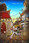 Rating: s Tags: Female, Male, Dress, City, Brown Hair, Boots, Alice In Wonderland, Sky, New Year, Usagimimi, Pants, Personification, Run, Lamp, Alice (Alice In Wonderland), Text, Animal Hat, Rabbit Hat, Text: Happy New Year, Pixiv Id 1948902, White Rabbit