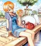Rating: s Tags: Female, Water, Food, Orange Hair, One Piece, Bag, Nami, Black Eyes, Oda Eiichirou, Goggles, Peek-a-Boo Bang, Solo, Straw Hat Pirates, Official Art, Oranges