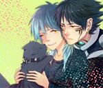 Rating: s Tags: Male, Fanart, Blue Hair, Long Hair, Short Hair, Animal, Tattoo, Wink, Two Males, Gold Eyes, Dog, Open Mouth, Pixiv, Duo, Facial Mark, Nitro+CHiRAL, DRAMAtical Murder, Aoba (DMMd), Ren (DMMd), Ren (Human), Pixiv Id 4339440