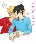Rating: s Tags: Male, Black Hair, Short Hair, Yaoi, Kiss, Blush, NARUTO, Blonde Hair, Eyes Closed, Uzumaki Naruto, Uchiha Sasuke, Two Males, Jewelry, Book, Ring, Necklace, Spiky Hair, deviantART, Duo, Text, Whiskers, Kiss On The Cheek, Speech Bubble, Spanish Text, Closed Mouth, English Text, Dakkar-h