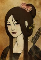 Rating: s Tags: Female, Flower, Long Hair, Black Hair, Brown Eyes, Sword, Weapons, Lipstick, Hair Flower, Traditional Clothes, deviantART, Solo, Japanese Clothes, Fa Mulan, Mulan, Smile, Alexielart, Looking At Camera