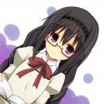 Rating: s Tags: Female, Glasses, Long Hair, Black Hair, Uniform, Book, Solo, School Uniform, Smile, Amano (Els573), Mahou Shoujo Madoka Magica, Akemi Homura, Moemura
