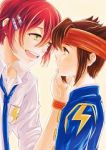 Rating: s Tags: Male, Brown Hair, Brown Eyes, Green Eyes, Short Hair, Uniform, Happy, Red Hair, Two Males, Tie, Headband, Open Mouth, Inazuma Eleven, Endou Mamoru, Duo, School Uniform, Level-5, Kiyama Hiroto, Inazuma Eleven Go