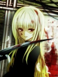 Rating: s Tags: Blood, Long Hair, Red Eyes, Feather, Black Cat, Blonde Hair, Eve, Shichouson
