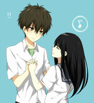Rating: s Tags: Female, Male, Long Hair, Black Hair, Short Hair, Duo, Pixiv Id 1464883, Hyouka, Chitanda Eru, Oreki Houtarou