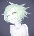 Rating: s Tags: Female, Green Eyes, Short Hair, Green Hair, Teeth, Pixiv, Solo, Smile, Simple Background, .uwa (artist)