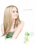 Rating: s Tags: Female, Dress, Long Hair, Green Hair, Blonde Hair, Sketch, White Background, Original, Solo, Bare Shoulders, Realistic, Smile, NIL, Simple Background, Straight Hair