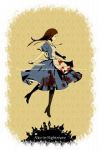 Rating: s Tags: Female, Fanart, Dress, Blood, Long Hair, Brown Hair, Boots, Apron, Eyes Closed, Dagger, Jewelry, Weapons, Floating, Necklace, Pixiv, Solo, Text, American McGee's Alice, Fanart From Pixiv, English Text, Alice (American Mcgee's), Pixiv Id 2316626