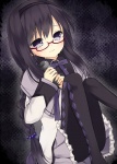 Rating: s Tags: Female, Glasses, Long Hair, Black Hair, Crying, Sitting, Solo, Mahou Shoujo Madoka Magica, Akemi Homura, Purin Jiisan, Moemura