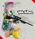 Rating: s Tags: Female, Dress, Long Hair, Blue Eyes, Hat, Cap, Bows (Fashion), Gun, Kneeling, Weapons, Original, Pixiv, Multi-colored Hair, Solo, Bandaid, Straight Bangs, Bangs, Hiroyuki Takahashi, Collar (Clothes), Bent Knees, Looking At Camera, Sailor Collar