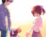 Rating: s Tags: Female, Male, Clannad, Brown Hair, Key (Studio), Child, Furukawa Nagisa, Okazaki Tomoya, Okazaki Ushio, Ahoge, Trio, Pixiv Id 1465280