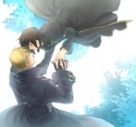 Rating: s Tags: Couple, Male, Fanart, Brown Hair, Blue Eyes, Green Eyes, Short Hair, Yaoi, Gloves, Blonde Hair, Holding Hands, Two Males, Black Outfit, 07-ghost, Teito Klein, Frau, Pixiv, Duo, Looking At Another, Porry, Fanart From Pixiv