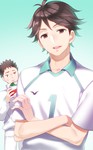 Rating: s Tags: Male, Fanart, Brown Hair, Brown Eyes, Short Hair, Happy, Two Males, Open Mouth, Pixiv, Duo, Aile, PNG Conversion, Fanart From Pixiv, Looking At Camera, Haikyuu!!, Ooikawa Tooru