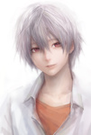 Rating: s Tags: Male, Fanart, Red Eyes, Short Hair, White Hair, Neon Genesis Evangelion, Nagisa Kaworu, Albino, Gray Hair, Shirt, White Background, Miche, Pixiv, Solo, White Shirt, Realistic, Simple Background, Collar (Clothes), Fanart From Pixiv, Revision