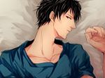 Rating: q Tags: Male, Ecchi, Fanart, Short Hair, Bed, Laying Down, Pixiv, Solo, Blue Shirt, Collarbone, Fanart From Pixiv, Looking At Camera, Kuroko no Basket, Izuki Shun, Pixiv Id 5562020