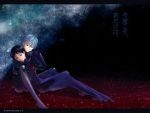 Rating: s Tags: Male, Fanart, Blue Hair, Black Hair, Brown Hair, Red Eyes, Short Hair, Sad, Hug, Neon Genesis Evangelion, Ikari Shinji, Nagisa Kaworu, Gray Hair, Sitting, Two Males, Black Eyes, Pixiv, Bodysuit, Purple Outfit, Frame, Duo, Text, Looking Down, Leaning Against Each Other, Holding Close, Looking At Another, Japanese Text, Bent Knees, Plugsuit (Evangelion), Pixiv Id 2117130