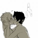 Rating: q Tags: Male, Ecchi, Fanart, Glasses, Black Hair, Short Hair, Yaoi, Kiss, Blush, Blonde Hair, Two Males, White Background, Shirtless (male), Duo, Simple Background, Homestuck, Dave Strider, John Egbert, Tumblr, Eyecandyburns