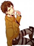 Rating: s Tags: Male, Fanart, Brown Hair, Brown Eyes, Short Hair, Uniform, Sitting, Aerial View, Sweatdrop, Open Mouth, White Background, Pixiv, Solo, Smile, Looking Up, Simple Background, Bent Knees, Fanart From Pixiv, Looking At Camera, Pixiv Id 3086412, Shingeki no Kyojin, Bertholdt Fubar