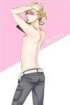 Rating: s Tags: Male, Glasses, Green Eyes, Blonde Hair, Back, Jewelry, Necklace, Solo, Shirtless (male), Text, Looking Back, Tiger & Bunny, Barnaby Brooks Jr., Necco12