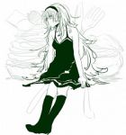Rating: s Tags: Female, Monochrome, Dress, Black Dress, Long Hair, Boots, Vocaloid, Megurine Luka, Headband, Black Outfit, Solo, Hatsuko