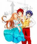 Rating: s Tags: Female, Male, Twins, Family, Blue Hair, Long Hair, Brown Hair, Red Hair, Hug, Surprised, Pixiv, Siblings, Laughing, Trio, Smile, Smirk, Hand On Hip, Arm Around Waist, Hshs, Mawaru Penguindrum, Takakura Kanba, Takakura Himari, Takakura Shouma