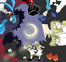 Rating: s Tags: Female, Male, Twin Tails, Twins, Hatsune Miku, Family, Blue Hair, Blood, Bear, Long Hair, Moon, Short Hair, Animal, Food, Vocaloid, Blonde Hair, Kagamine Rin, Kagamine Len, KAITO, Apple, Siblings, Kagamine Twins, Song-Over, Abandon Excerpts Moonlight, Moonlit Bear, Brother And Sister, Okizari Tsukiyo Shou