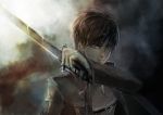 Rating: s Tags: Male, Fanart, Black Hair, Short Hair, Uniform, Military Uniform, Sword, Weapons, Pixiv, Solo, PNG Conversion, Fanart From Pixiv, Closed Mouth, Looking At Camera, Dark Background, Holding Weapon, Shingeki no Kyojin, Eren Jaeger, Pixiv Id 5530675, One Character