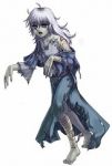 Rating: s Tags: Female, Long Hair, Skirt, White Hair, Bandages, Zombie, Barefoot, Open Mouth, White Background, Solo, Simple Background