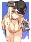 Rating: q Tags: Female, Ecchi, Bikini, Swimwear, Long Hair, Drinks, Hat, Beer, Blonde Hair, Personification, Midriff, Solo, Aqua Eyes, Alcohol, Can, PNG Conversion, Oota Yuuichi, Kantai Collection, Bismarck (Kantai Collection)