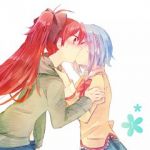 Rating: s Tags: Female, Couple, Fanart, Blue Hair, Long Hair, Short Hair, Kiss, Blush, Red Hair, Ponytail, Two Girls, Yuri, White Background, Pixiv, Duo, Simple Background, Mahou Shoujo Madoka☆Magica, Miki Sayaka, Sakura Kyouko, Fanart From Pixiv, 1:1 Ratio, Mizuki (Flowerlanguage)