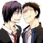 Rating: s Tags: Male, Fanart, Glasses, Black Hair, Short Hair, Uniform, Tie, White Background, Pixiv, School Uniform, Simple Background, Looking At Another, Fanart From Pixiv, Kuroko No Basket, Seirin High, Hyuuga Junpei, Hanamiya Makoto, Kirisaki Daiichi High