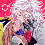 Rating: s Tags: Female, Male, Long Hair, Brown Hair, Pink Background, Duo, Text, Simple Background, Hishi, Text: Series Name, Mawaru Penguindrum, Takakura Himari, Princess Of Crystal, Watase Sanetoshi