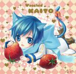 Rating: s Tags: Male, Blue Hair, Blue Eyes, Strawberry, Short Hair, Food, Vocaloid, Nekomimi, KAITO, Chibi, Kemonomimi, Eci