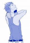 Rating: s Tags: Male, Fanart, Monochrome, Blue, Short Hair, Belt, Back, Muscles, Dark Skin, White Background, Pixiv, Solo, Smile, Simple Background, Fanart From Pixiv, Looking At Camera, Kuroko no Basket, Aomine Daiki, Kokuchou