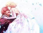 Rating: s Tags: Female, Couple, Male, Fanart, Dress, Wedding, Brown Hair, Gloves, Happy, Wedding Dress, Blonde Hair, Eyes Closed, Carry, Back, Jewelry, Petal, Bracelet, Open Mouth, Pixiv, Duo, Harukanaru Toki no Naka de 4, Chihiro Ashihara, Asvin, Bare Back, ^ ^, Hand On Waist, sg2119, Head To Head