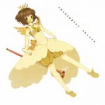 Rating: s Tags: Female, Cardcaptor Sakura, Fanart, Wings, Brown Hair, Green Eyes, Kinomoto Sakura, Short Hair, Wand, Ahoge, White Background, Kero-chan, Simple Background, Meisa