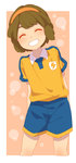 Rating: s Tags: Female, Fanart, Long Hair, Brown Hair, Short Hair, Uniform, Eyes Closed, Open Mouth, Teeth, Pixiv, Solo, Smile, Soccer Uniform, Sport Uniform, Fanart From Pixiv, Inazuma Eleven GO, Nanobana Kinako, Raimon GO Uniform, Inazuma Eleven Go: Chrono Stone, Sekina