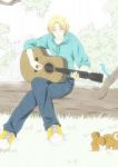 Rating: s Tags: Male, Fanart, Glasses, Bird, Purple Eyes, Short Hair, Animal, Guitar, Sitting, Squirrel, Ahoge, Musical Instrument, Open Mouth, Axis Powers: Hetalia, Canada, Pixiv, Solo, Crossed Legs, Kumajirou, Pixiv Id 766301