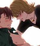 Rating: q Tags: Couple, Male, Ecchi, Fanart, Glasses, Brown Hair, Short Hair, Yaoi, Blush, Blonde Hair, Open Shirt, Shirt, Two Males, Beard, Tie, Gold Eyes, Pixiv, Duo, Open Clothes, Looking At Another, Facial Hair, Fanart From Pixiv, Tiger & Bunny, Barnaby Brooks Jr., Kaburagi T. Kotetsu, Tie Undone