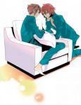 Rating: s Tags: Male, Fanart, Brown Hair, Short Hair, Red Hair, Sitting, Pillow, Couch, Two Males, Headband, Barefoot, Pixiv, Inazuma Eleven, Endou Mamoru, Duo, Kiyama Hiroto, Sitting On Couch, Pixiv Id 727428
