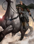 Rating: s Tags: Male, Fanart, Short Hair, Uniform, Military Uniform, Belt, Blonde Hair, Sword, Sky, Weapons, Serious, Horse, Outdoors, String, Pixiv, Wires, Solo, Lens Flare, Horseback Riding, Riding, Realistic, Buckles, Fanart From Pixiv, Closed Mouth, Belt Buckle, Hooded Cape, Smoke, Holding Weapon, Shingeki no Kyojin, Hood Down, Looking Ahead, Erwin Smith, Three Dimensional Maneuver Gear, Pixiv Id 4480561, Green Outerwear