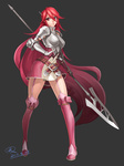 Rating: q Tags: Female, Ecchi, Fanart, Long Hair, Armor, Red Eyes, Boots, Red Hair, Belt, Weapons, Pixiv, Spear, Solo, Gauntlets, Smile, Simple Background, Armor Dress, Knee Boots, Gray Background, Fanart From Pixiv, Closed Mouth, Looking At Camera, Full Body, Red Footwear, Cleavage, Fire Emblem: Kakusei, Tiamo, Pixiv Id 637184