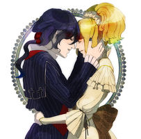 Rating: s Tags: Female, Male, Fanart, Long Hair, Black Hair, Ponytail, Tail, Blonde Hair, Eyes Closed, Bows (Fashion), Sound Horizon, Pixiv, Duo, Smile, Elisabeth von Wettin, Märchen von Friedhof, Märchen, Pixiv Id 6324377