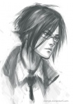 Rating: s Tags: Male, Fanart, Monochrome, Glasses, Black Hair, Short Hair, deviantART, Solo, Portrait, Simple Background, Fanart From DeviantART, Alempe, PSYCHO-PASS, Ginoza Nobuchika