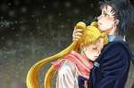 Rating: s Tags: Female, Male, Twin Tails, Long Hair, Black Hair, Bishoujo Senshi Sailor Moon, Tsukino Usagi, Blonde Hair, Eyes Closed, Crying, Jewelry, Earrings, Pixiv, Kou Seiya, Scarf, Twin Buns, Body Piercing, Hand On Head, Holding Close, Requested Upload, Pixiv Id 299788